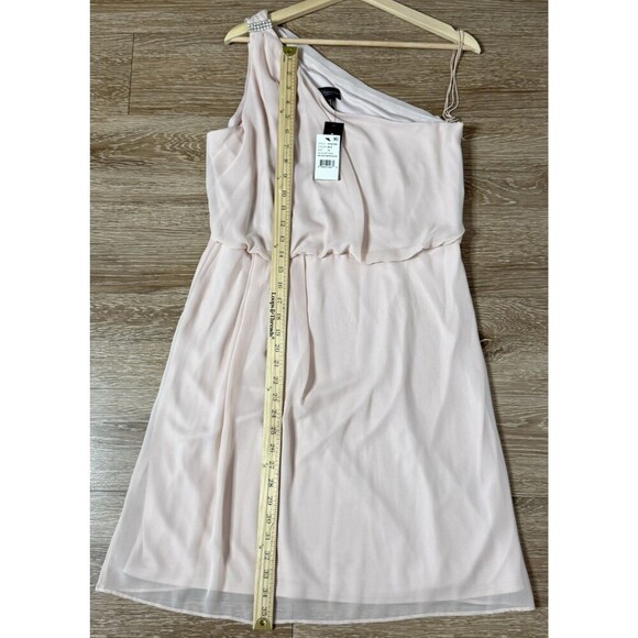 ADRIANNA PAPELL Embellished chiffon pink Blush color One-Shoulder SZ 14 - Picture 7 of 14